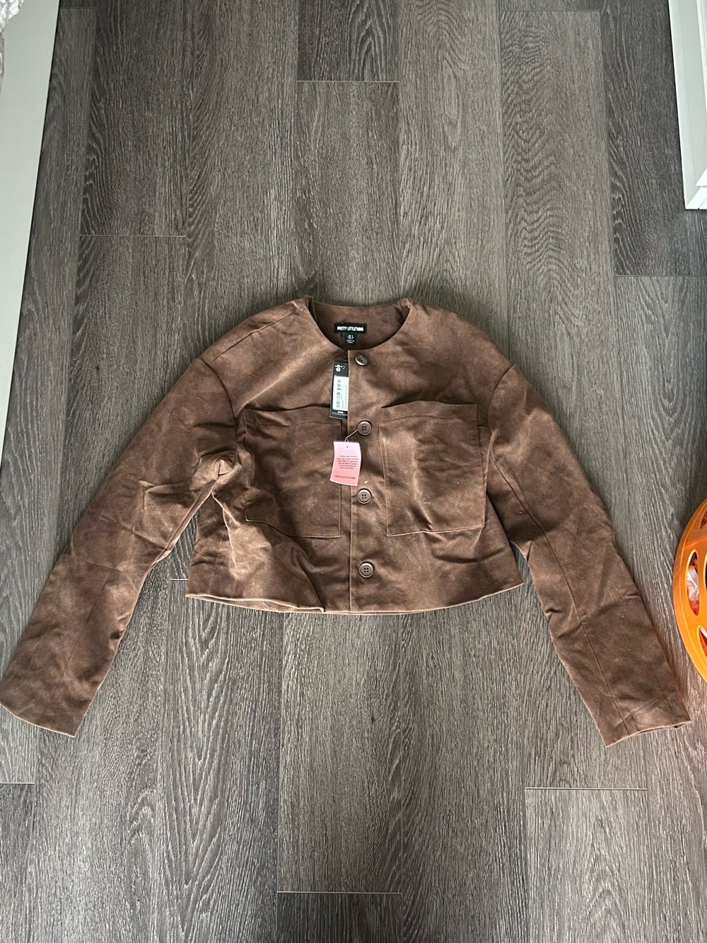 PrettyLittleThing Brown Suede Cropped Button Jacket
